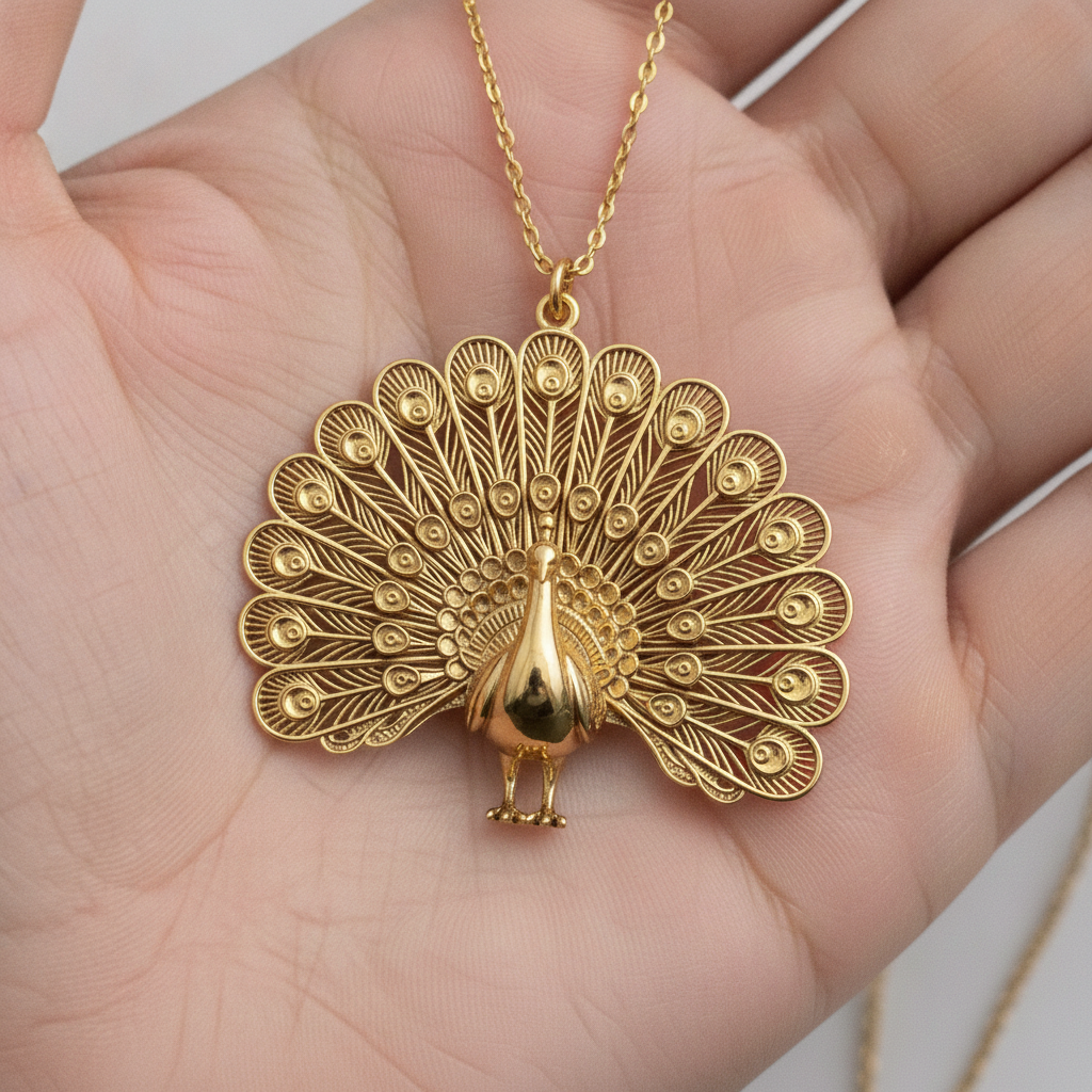 Peacock Fan Tail Pendant Necklace 25mm | 9K Gold, Sterling Silver 925 & Polished Yellow Brass | Elegant Bird Pendant | Nature Inspired Gift | Made to Order