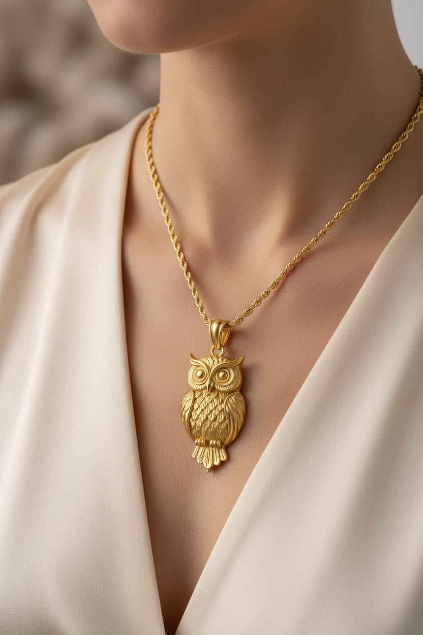 Owl Pendant Necklace | Gold, Silver & Brass | Minimalist Owl Charm Necklace