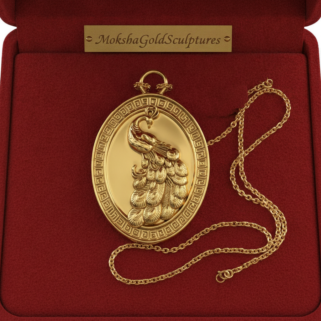 Gothic Peacock Coin Pendant Necklace | 9K Gold, Sterling Silver & Polished Yellow Brass | Art Nouveau Peacock Medallion | Nature Bird Jewelry | Gift for Her