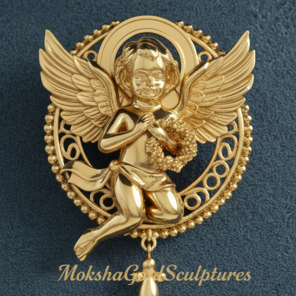Golden Cherub Angel Stud Earrings | Guardian Angel Jewelry | 9K Gold, Sterling Silver & Yellow Brass | Handmade Religious Gift