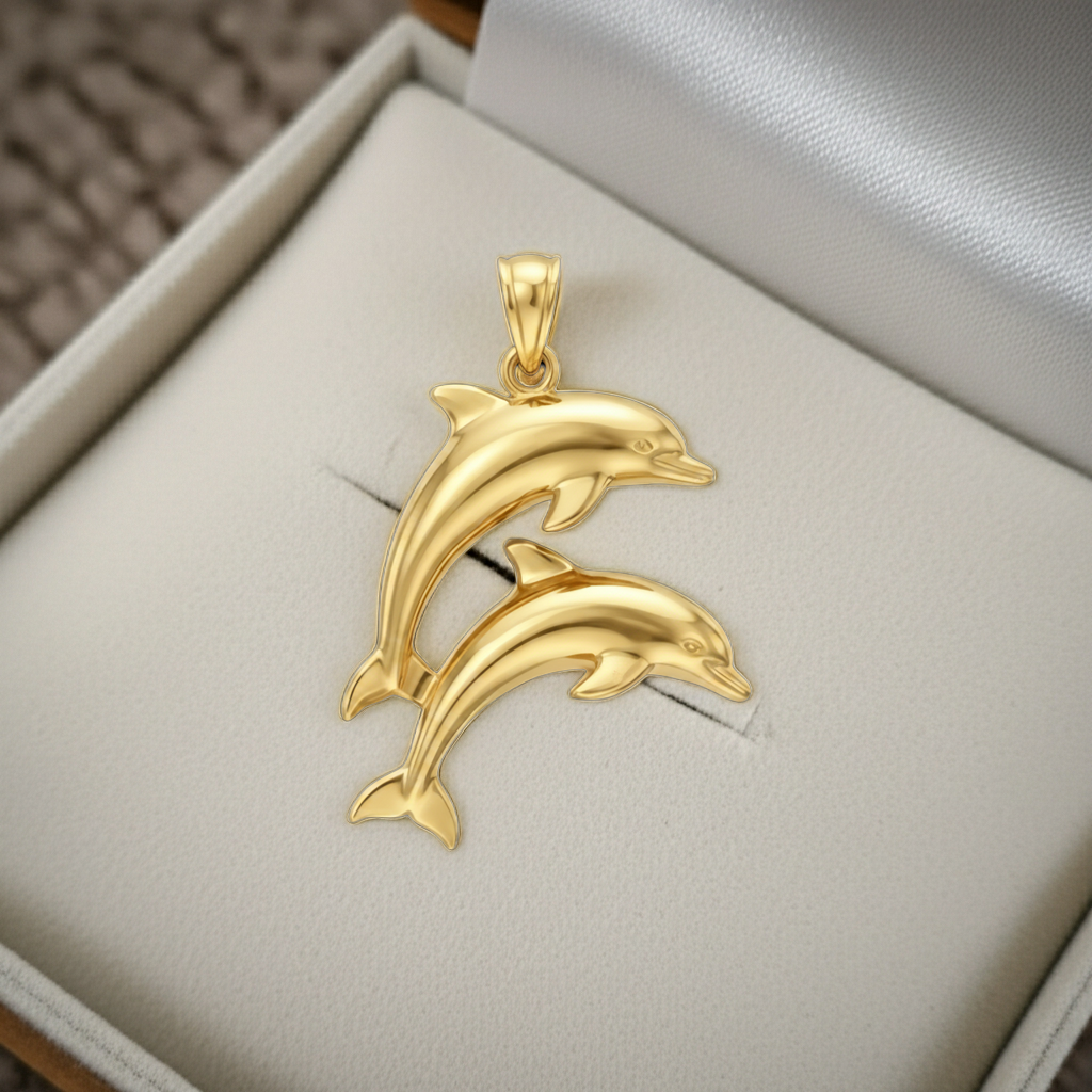 Two Dolphin Pendant Necklace | 18k Gold Plated or 925 Sterling Silver | Ocean Jewellery