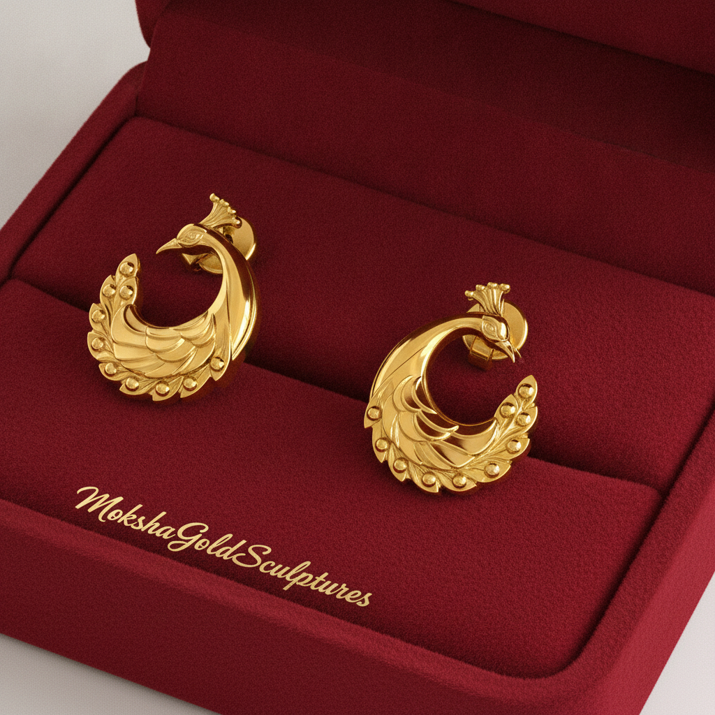 Peacock Stud Earrings – 9K Gold, Sterling Silver 925 or Polished Brass | Elegant Peacock Bird Earrings | Nature Inspired Jewellery | Handmade Gift for Her
