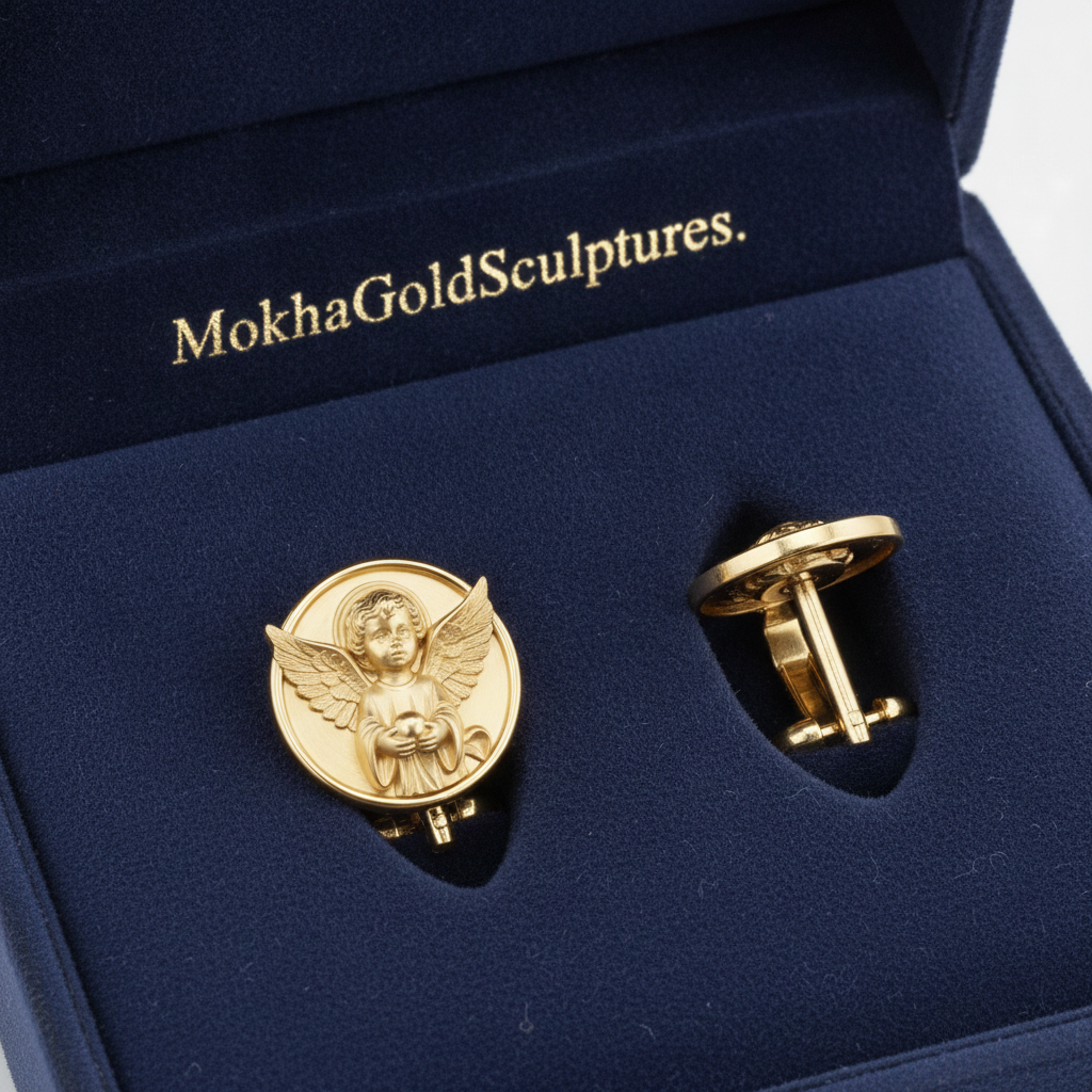 Angel Cherub Medallion Stud Earrings | 9K Gold, Sterling Silver or Brass | Celestial Angel Earrings | Religious Jewelry | Handmade Gift for Her