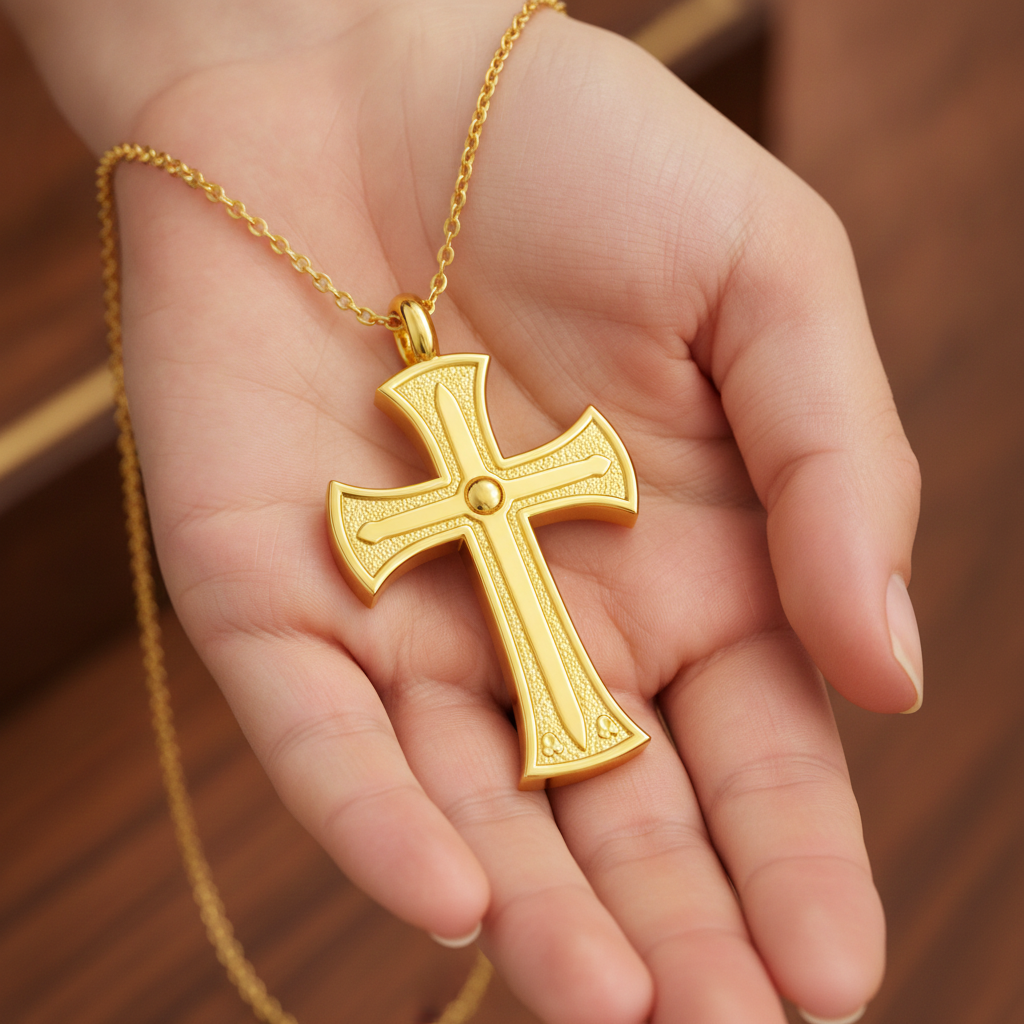 18K Gold Cross Pendant Necklace | Medieval Christian Cross | Faith Necklace | Religious Jewelry | Sacred Cross Pendant | Christian Gift