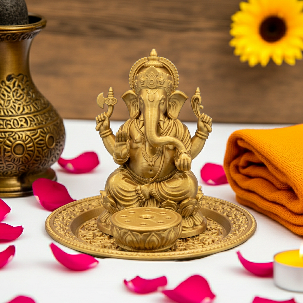 Ganesh Incense Holder Tray in PLA & resin finish by MokshaGoldSculptures.