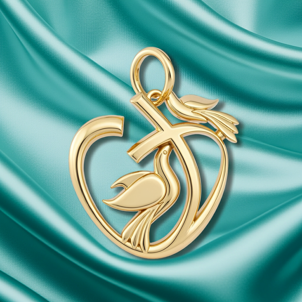 Solid Gold Heart and Dove Pendant - Symbolic Love and Peace Charm