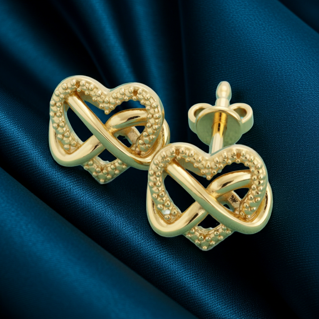 Intertwined Heart Stud Earrings in Gold | 20mm Modern Heart Studs | Lightweight Sculptural Love Knot Earrings
