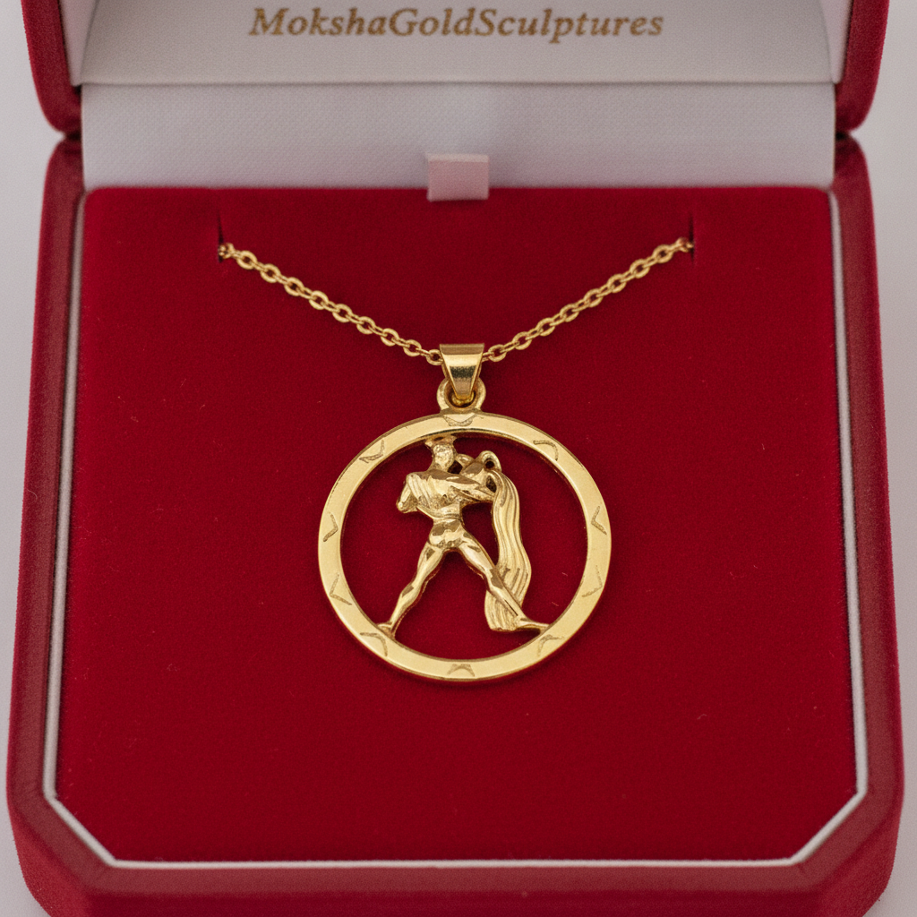 25mm Aquarius Zodiac Pendant Necklace, Men's Water Bearer Necklace, 9K Gold, Sterling Silver or Brass, Astrology Jewellery Gift