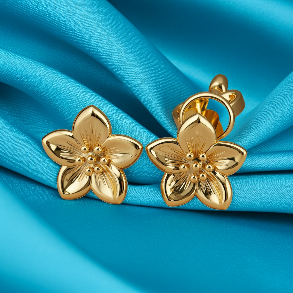 Silver Cherry Blossom Earrings, Floral Stud Earrings, Polished Brass Flower Earrings, Minimalist Handmade Jewellery