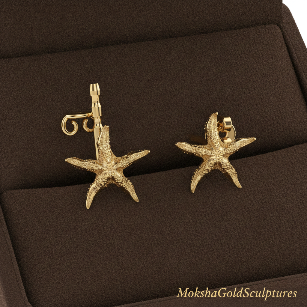 Starfish Stud Earrings | 9K Gold, Sterling Silver or Brass | Beach Jewelry | Ocean Inspired Earrings | Sea Star Studs | Coastal Gift for Her