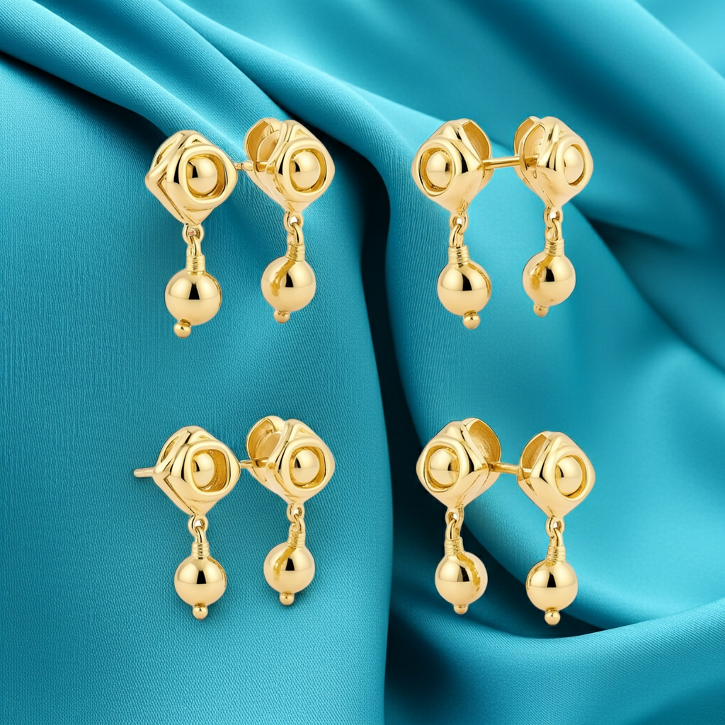 Geometric Pearl Drop Stud Earrings in Gold | 30mm Sculptural Drop Earrings | Lightweight Modern Statement Jewelry