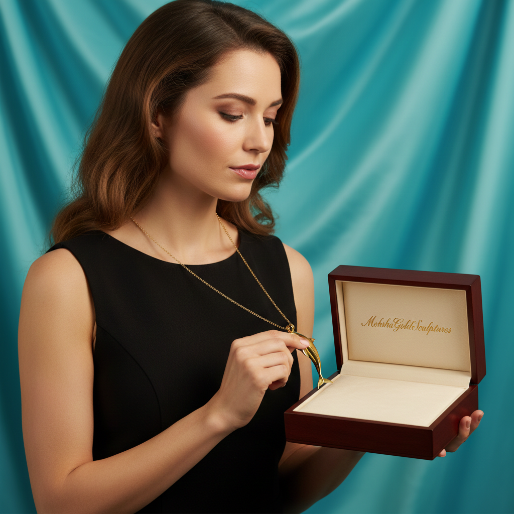 Solid Gold Dolphin Pendant 29mm – 10K 14K 18K Yellow White Rose Gold – Ocean Jewelry Charm – Marine Life Necklace