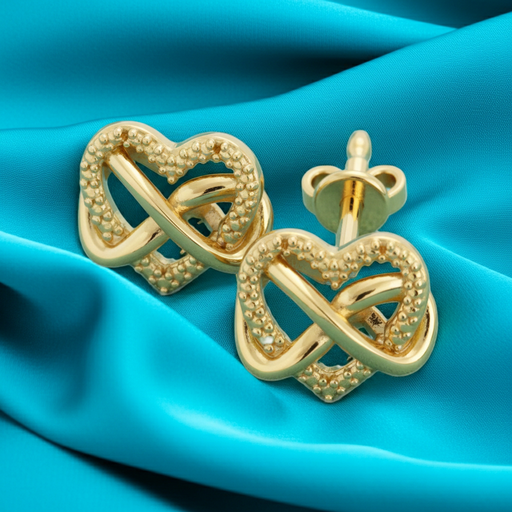 Intertwined Heart Stud Earrings in Gold | 20mm Modern Heart Studs | Lightweight Sculptural Love Knot Earrings