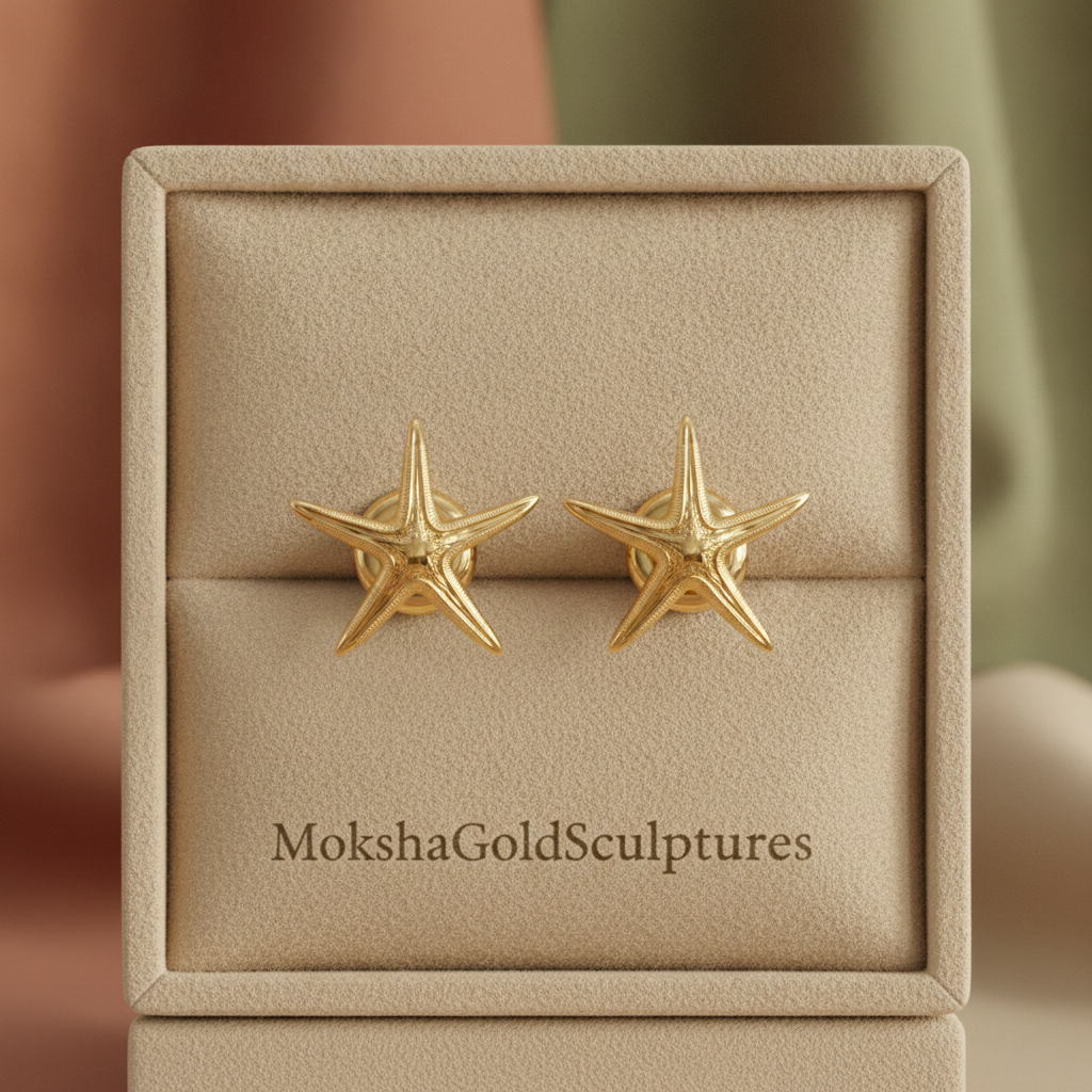 Royal Starfish Stud Earrings | Astropecten articulatus | 9K Gold, Sterling Silver or Polished Yellow Brass | Ocean Jewelry | Nautical Gift