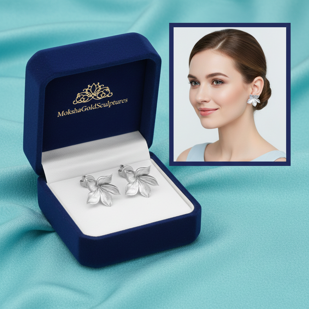 Ethereal Purple Flower Stud Earrings with Stud Back 20mm Floral Earrings Available in Silver and Polished Brass