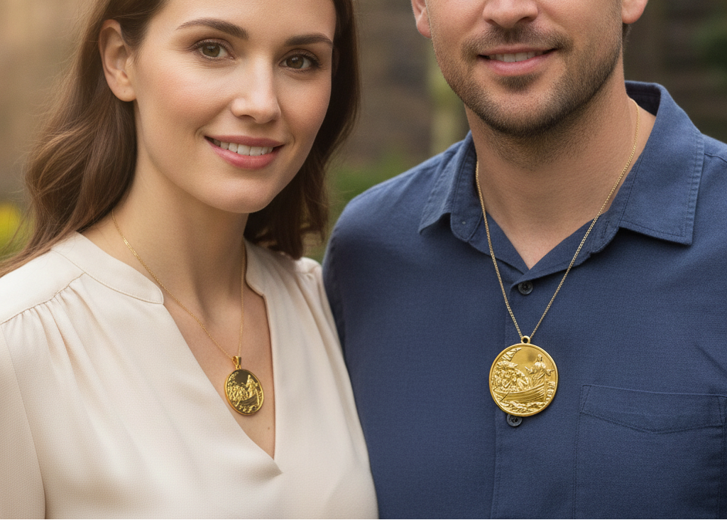 Jesus Calms the Storm Coin Pendant Necklace | 30mm Christian Medallion | 18K Gold, Sterling Silver or Yellow Brass | Religious Gift