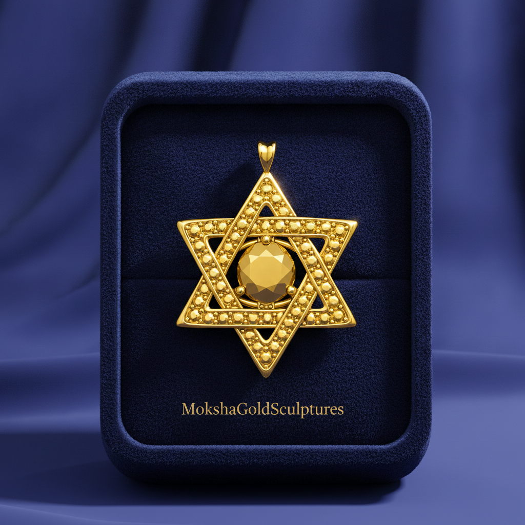 The Star of David Pendant Necklace in 18K gold by MokshaGoldSculptures, hexagram design, polished finish.