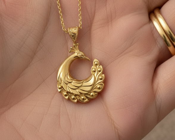 Peacock Pendant Necklace | 9K Gold, Sterling Silver 925 or Brass | Elegant Peacock Bird Charm | Art Deco Jewelry | Gift for Her