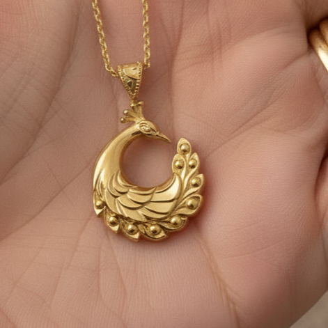 Peacock Pendant Necklace 25mm | 9K Solid Gold, Sterling Silver 925 or Polished Yellow Brass | Art Nouveau Peacock Necklace | Nature Inspired Bird Jewelry | Made to Order