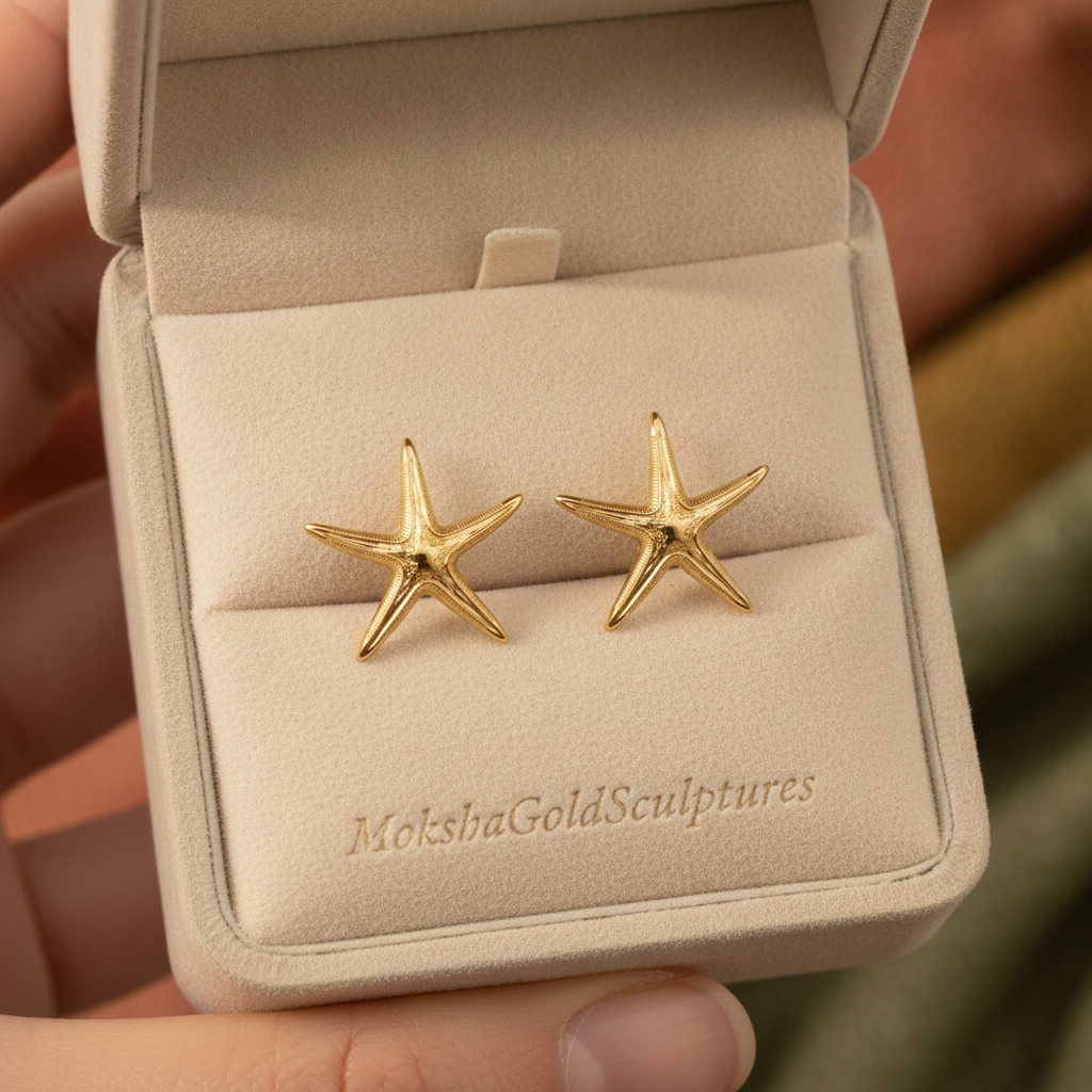 Royal Starfish Stud Earrings | Astropecten articulatus | 9K Gold, Sterling Silver or Polished Yellow Brass | Ocean Jewelry | Nautical Gift