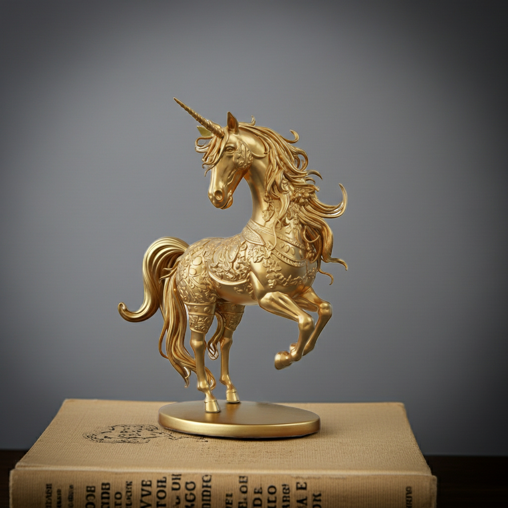 Golden Unicorn Statue 150mm | Small Fantasy Decor | 3D Printed Unicorn Figure | Mythical Gift | Desk Ornament | Home Decoration