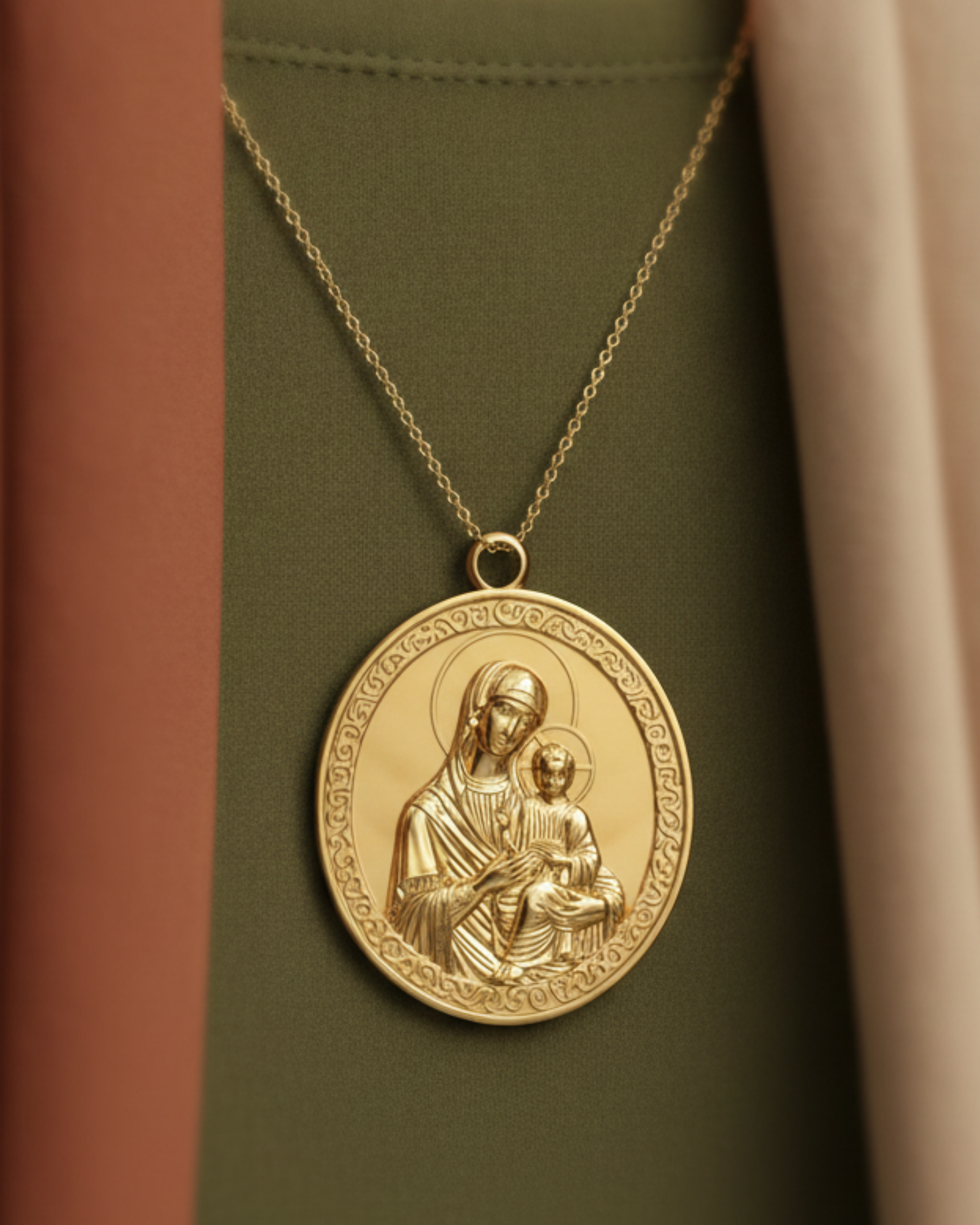 Virgin Mary & Child Coin Pendant Necklace | Blessed Mother Medallion | Christian Jewelry in 18K Gold, Sterling Silver or Yellow Brass