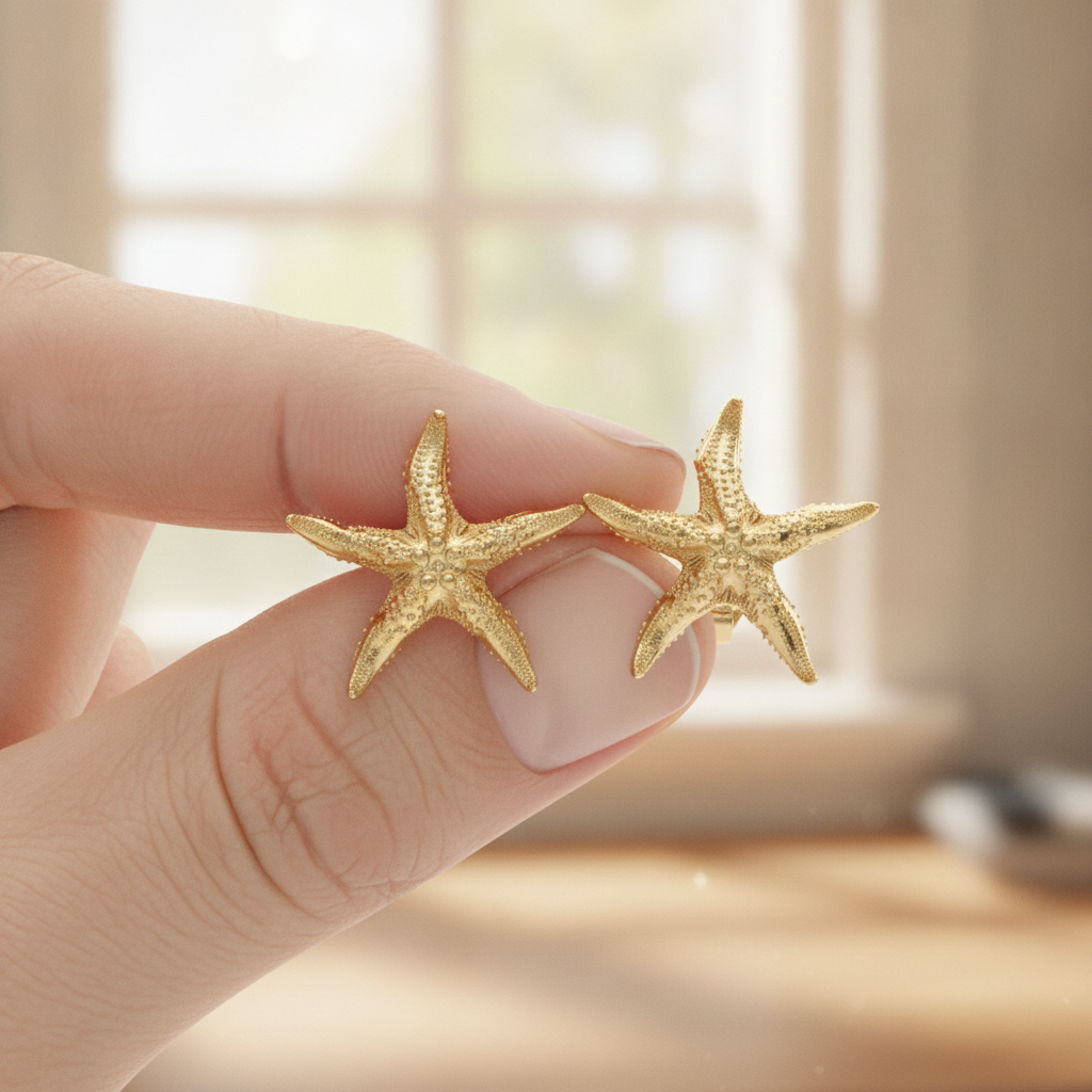 Starfish Stud Earrings | 9K Gold, Sterling Silver or Brass | Beach Jewelry | Ocean Inspired Earrings | Sea Star Studs | Coastal Gift for Her