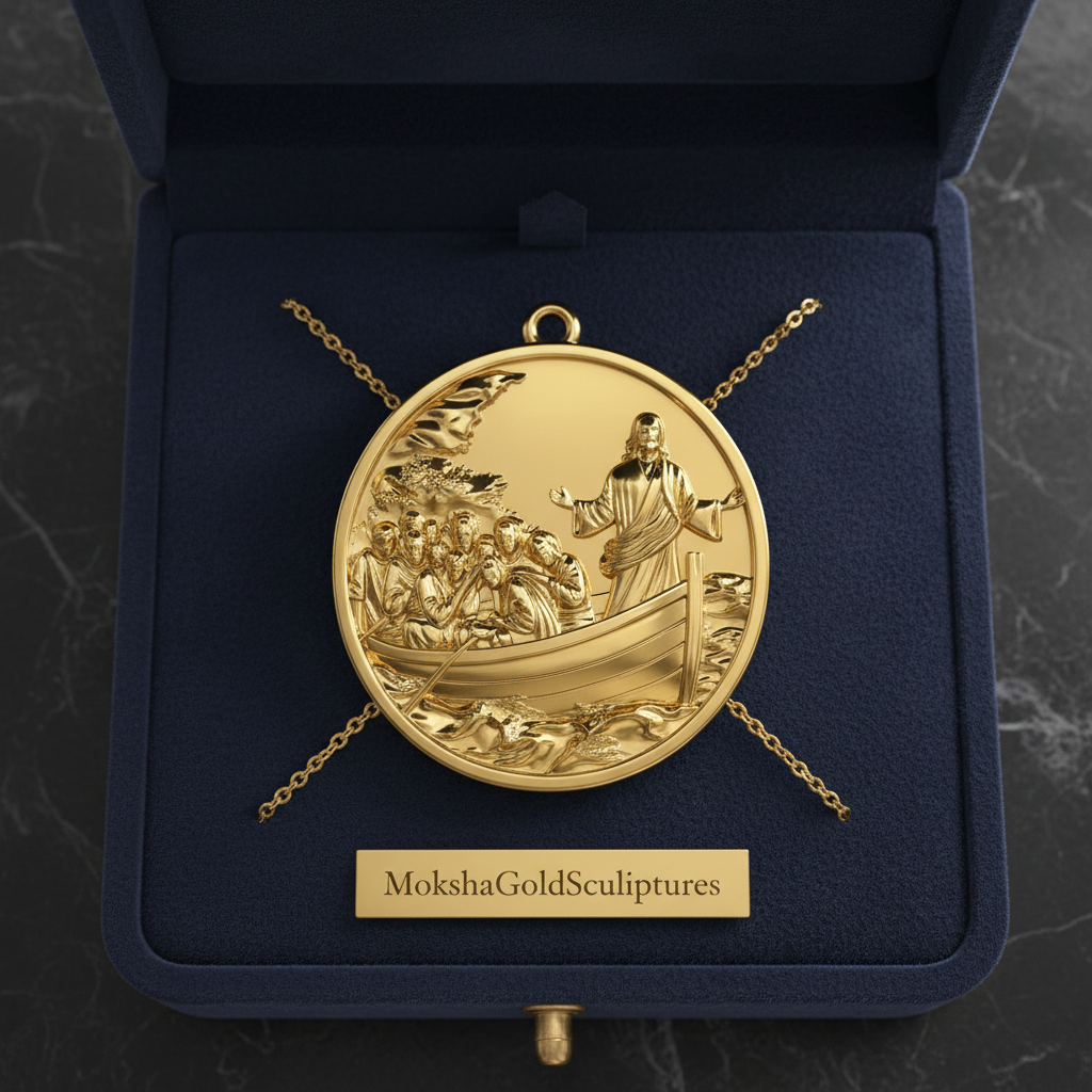 Jesus Calms the Storm Coin Pendant Necklace | 30mm Christian Medallion | 18K Gold, Sterling Silver or Yellow Brass | Religious Gift