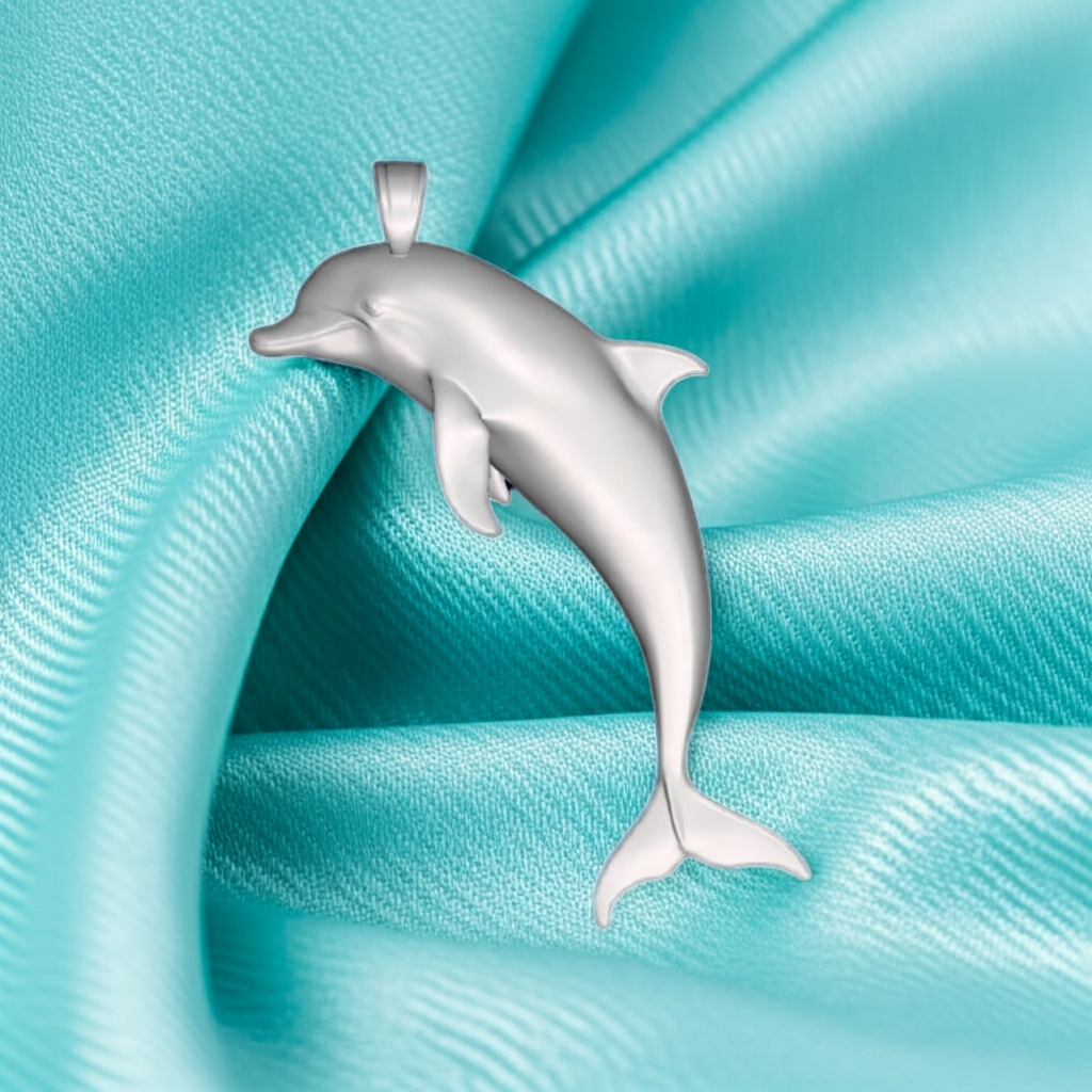 Dolphin Pendant Necklace 29mm – Solid 925 Silver or Polished Brass – Ocean Jewelry Charm – Minimalist Marine Pendant