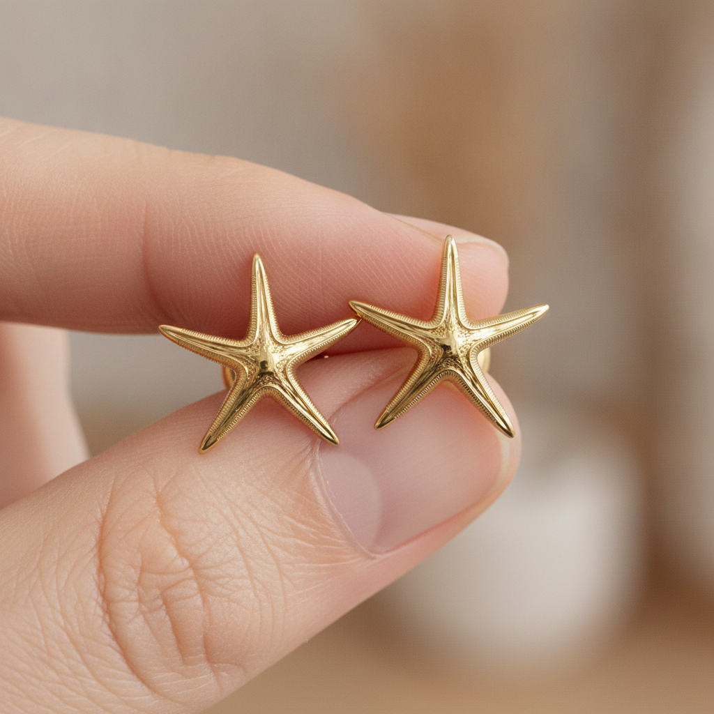 Royal Starfish Stud Earrings | Astropecten articulatus | 9K Gold, Sterling Silver or Polished Yellow Brass | Ocean Jewelry | Nautical Gift
