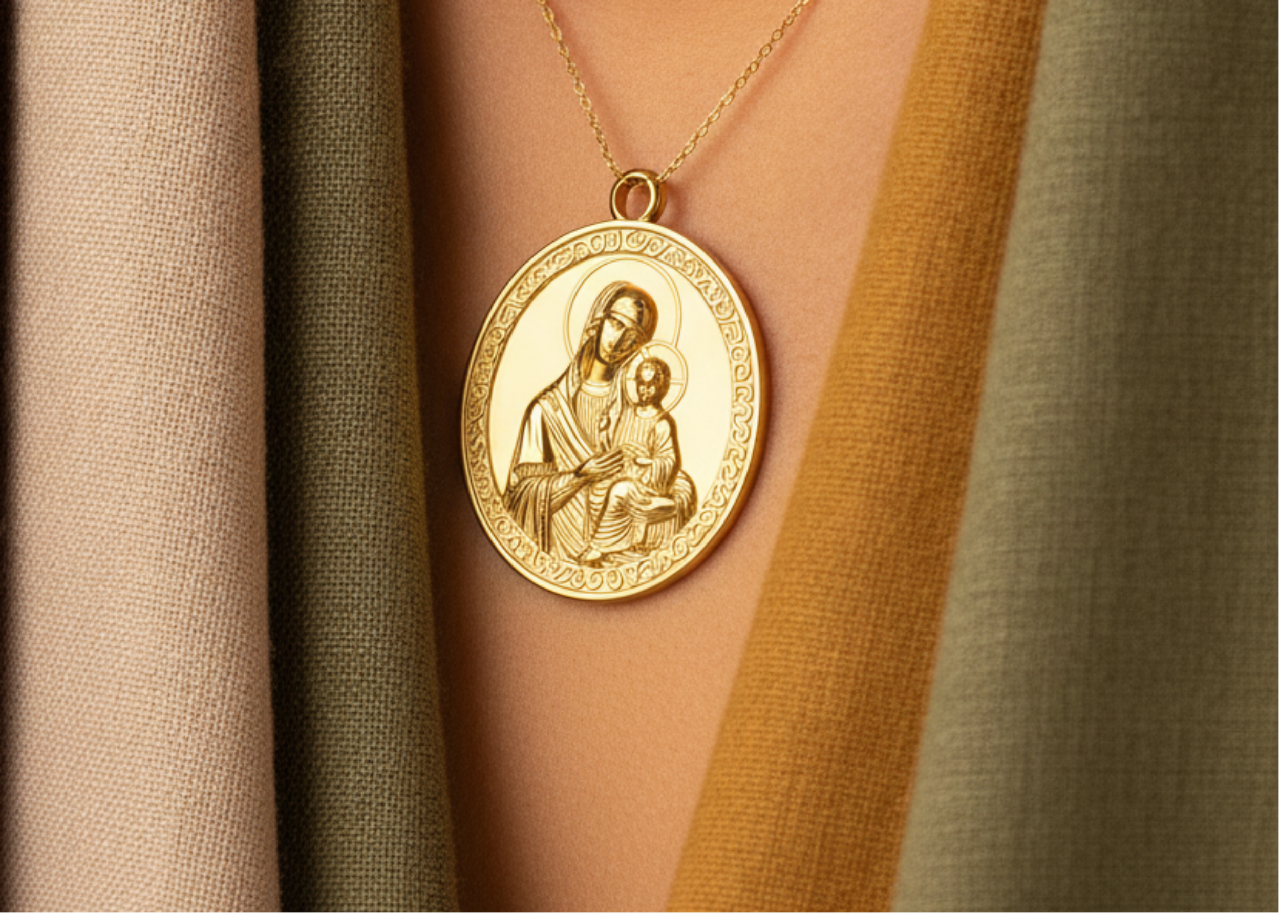 Virgin Mary & Child Coin Pendant Necklace | Blessed Mother Medallion | Christian Jewelry in 18K Gold, Sterling Silver or Yellow Brass