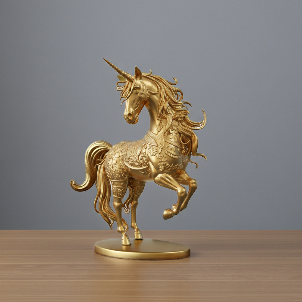 Golden Unicorn Statue 150mm | Small Fantasy Decor | 3D Printed Unicorn Figure | Mythical Gift | Desk Ornament | Home Decoration