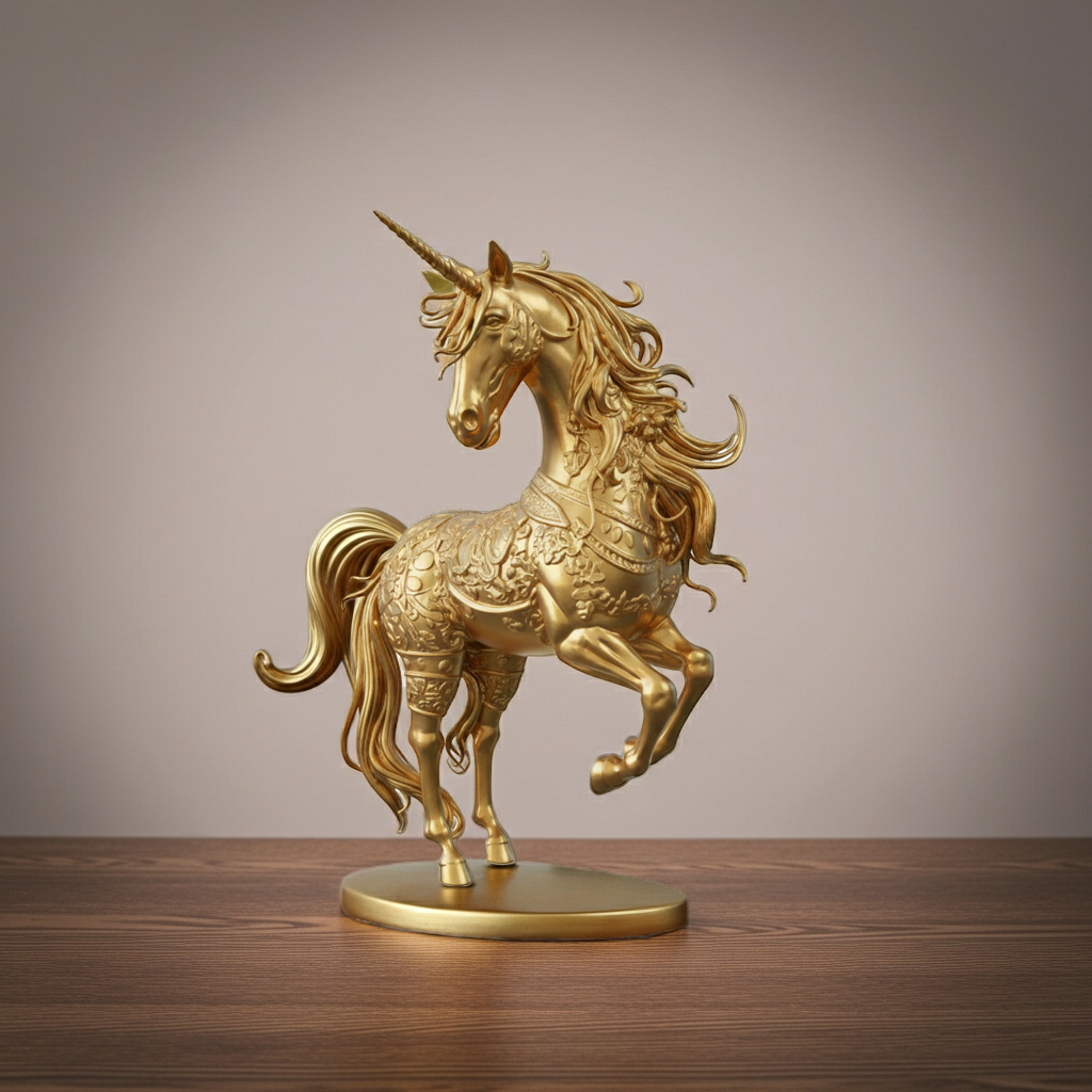 Golden Unicorn Statue 150mm | Small Fantasy Decor | 3D Printed Unicorn Figure | Mythical Gift | Desk Ornament | Home Decoration