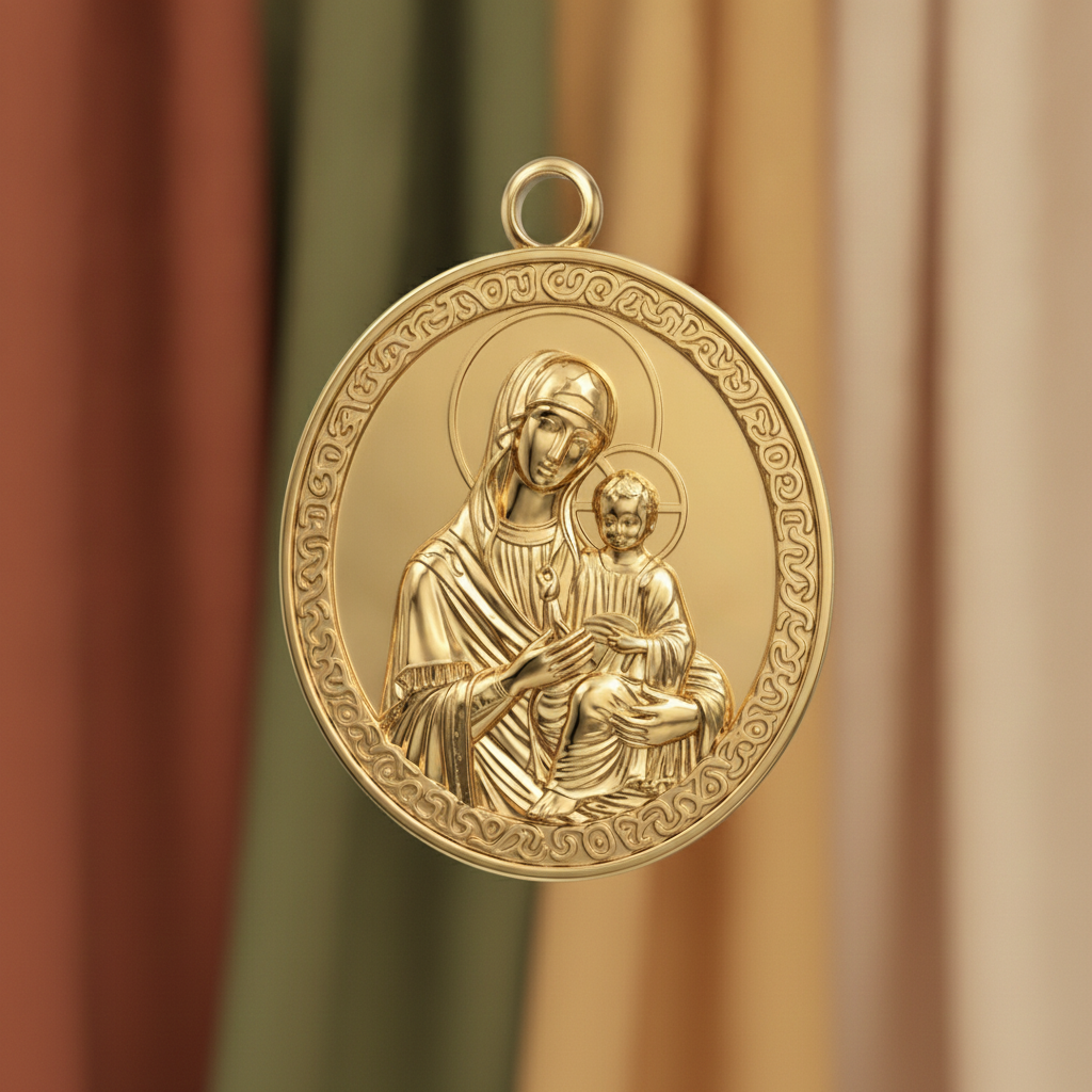 Virgin Mary & Child Coin Pendant Necklace | Blessed Mother Medallion | Christian Jewelry in 18K Gold, Sterling Silver or Yellow Brass