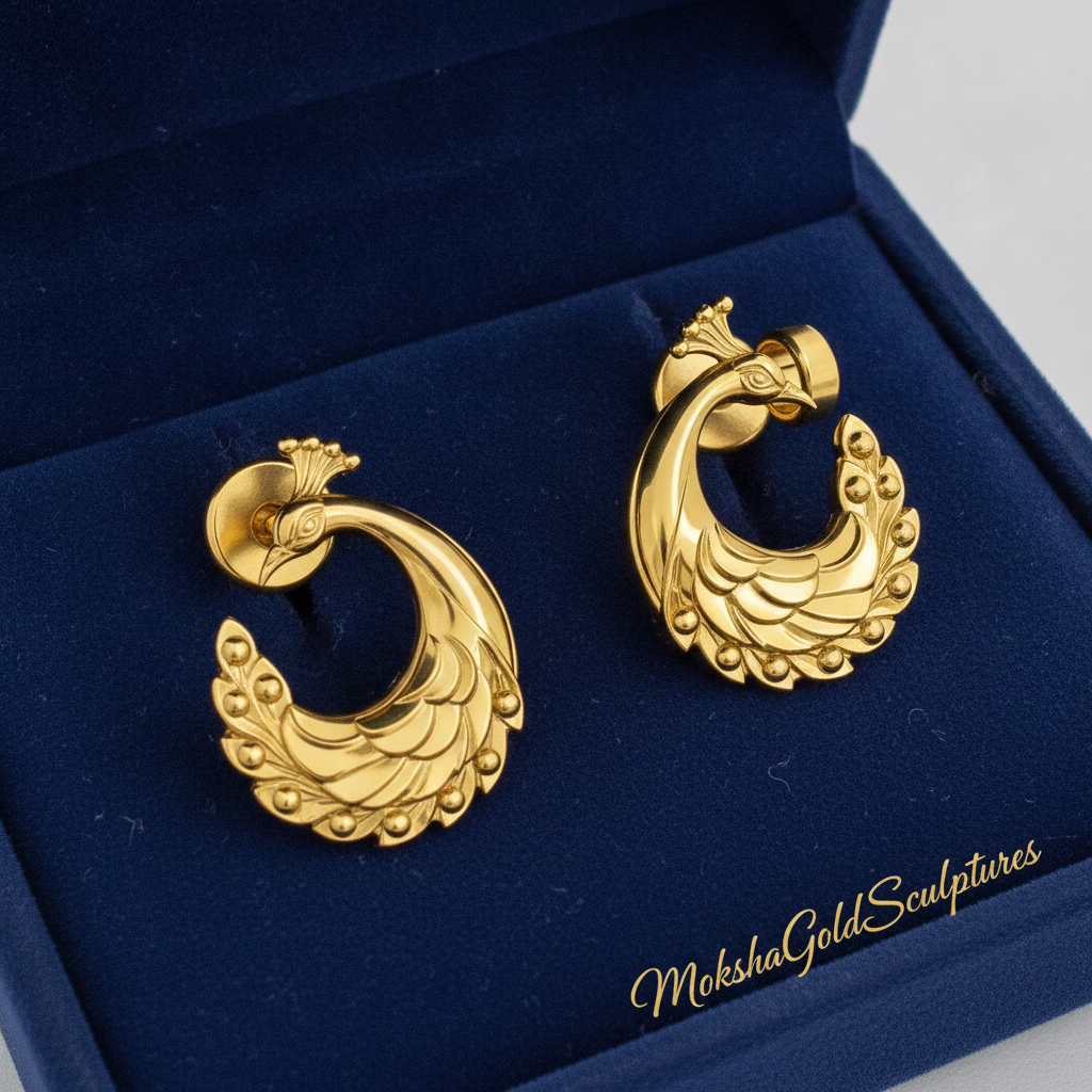 Peacock Stud Earrings – 9K Gold, Sterling Silver 925 or Polished Brass | Elegant Peacock Bird Earrings | Nature Inspired Jewellery | Handmade Gift for Her