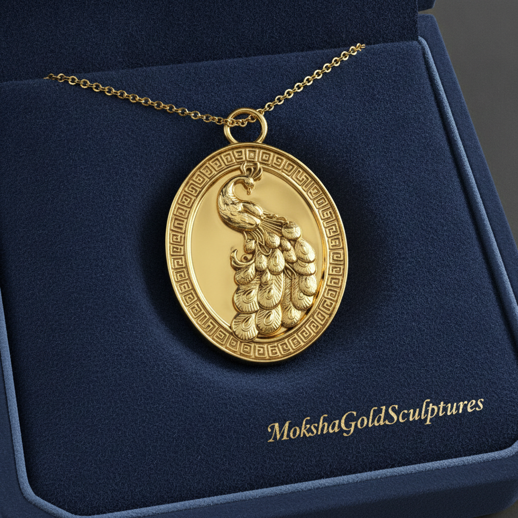 Gothic Peacock Coin Pendant Necklace | 9K Gold, Sterling Silver & Polished Yellow Brass | Art Nouveau Peacock Medallion | Nature Bird Jewelry | Gift for Her