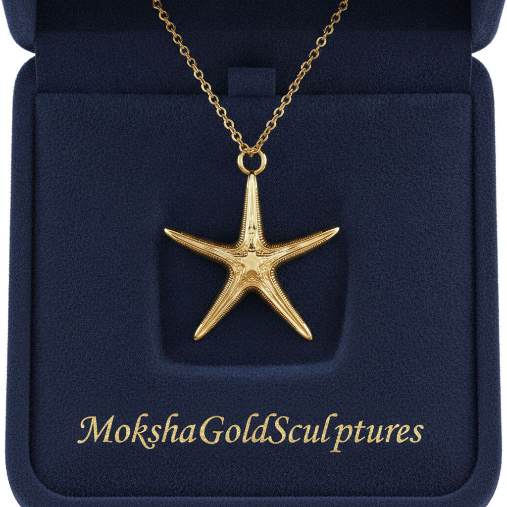 Royal Starfish Pendant Necklace | Astropecten articulatus Sea Star Jewelry | Handmade in 9K Gold, Sterling Silver or Polished Brass
