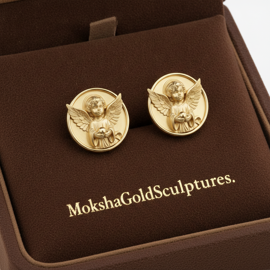 Angel Cherub Medallion Stud Earrings | 9K Gold, Sterling Silver or Brass | Celestial Angel Earrings | Religious Jewelry | Handmade Gift for Her