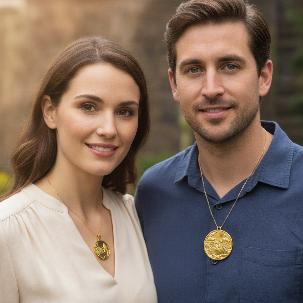 Jesus Calms the Storm Coin Pendant Necklace | 30mm Christian Medallion | 18K Gold, Sterling Silver or Yellow Brass | Religious Gift