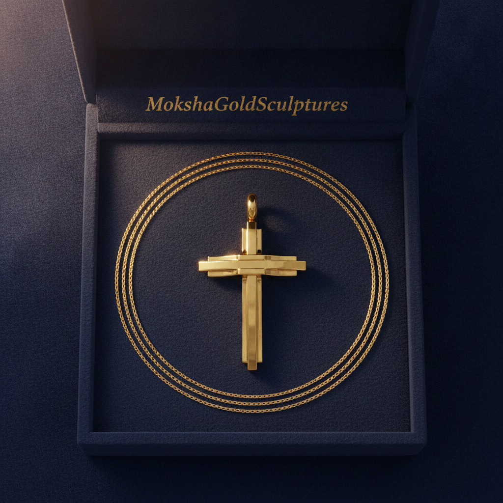 Modern Christian Cross Pendant Necklace | 18K Gold & Sterling Silver | Faith Jewellery Gift