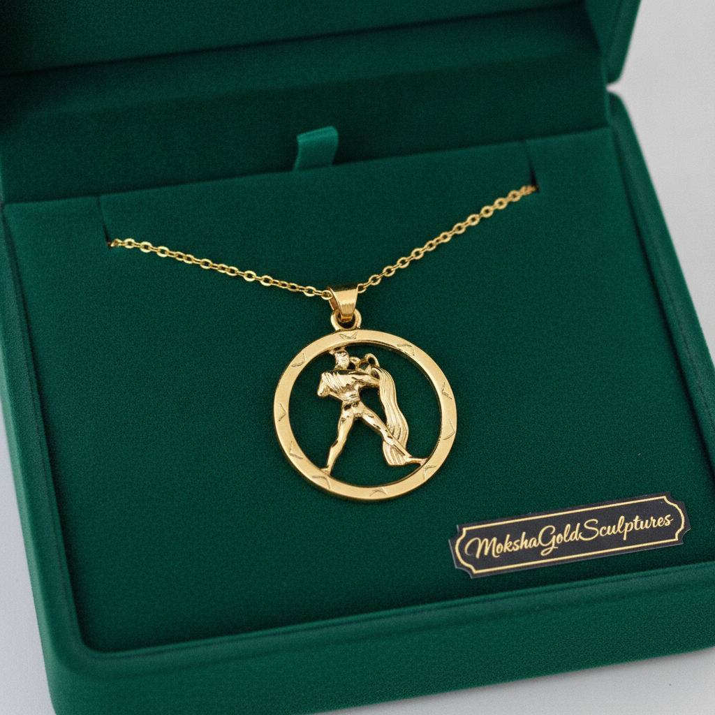 25mm Aquarius Zodiac Pendant Necklace, Men's Water Bearer Necklace, 9K Gold, Sterling Silver or Brass, Astrology Jewellery Gift