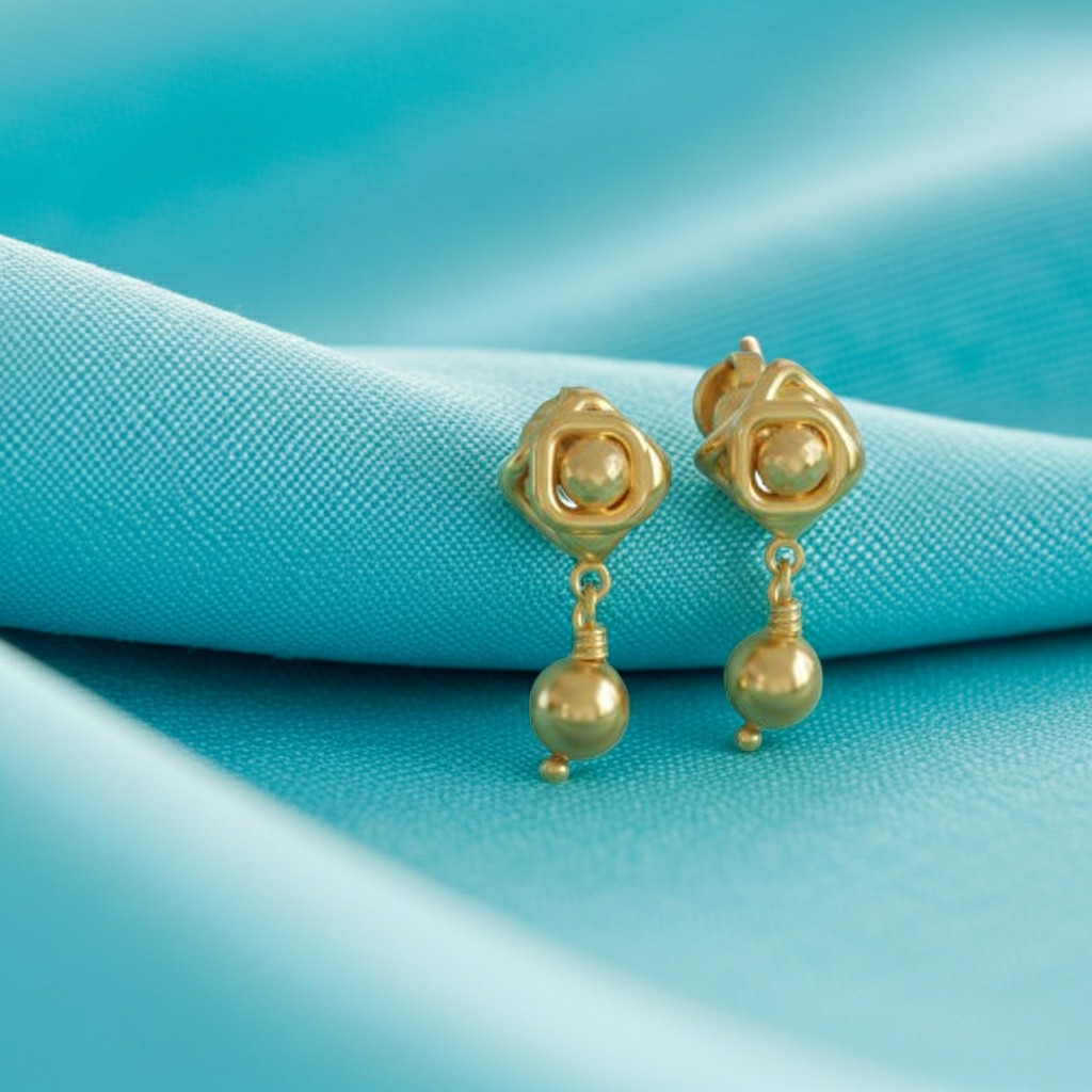 Geometric Pearl Drop Stud Earrings | 30mm Statement Earrings in Silver or Polished Brass | Modern Sculptural Drop Earrings
