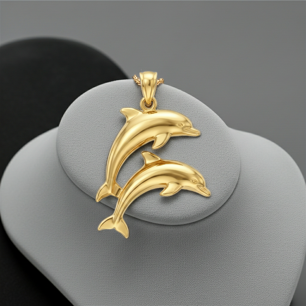 Two Dolphin Pendant Necklace | 18k Gold Plated or 925 Sterling Silver | Ocean Jewellery