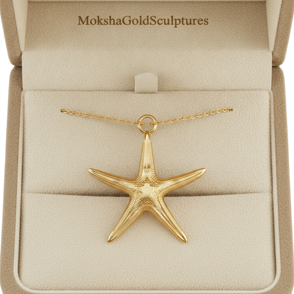 Royal Starfish Pendant Necklace | Astropecten articulatus Sea Star Jewelry | Handmade in 9K Gold, Sterling Silver or Polished Brass