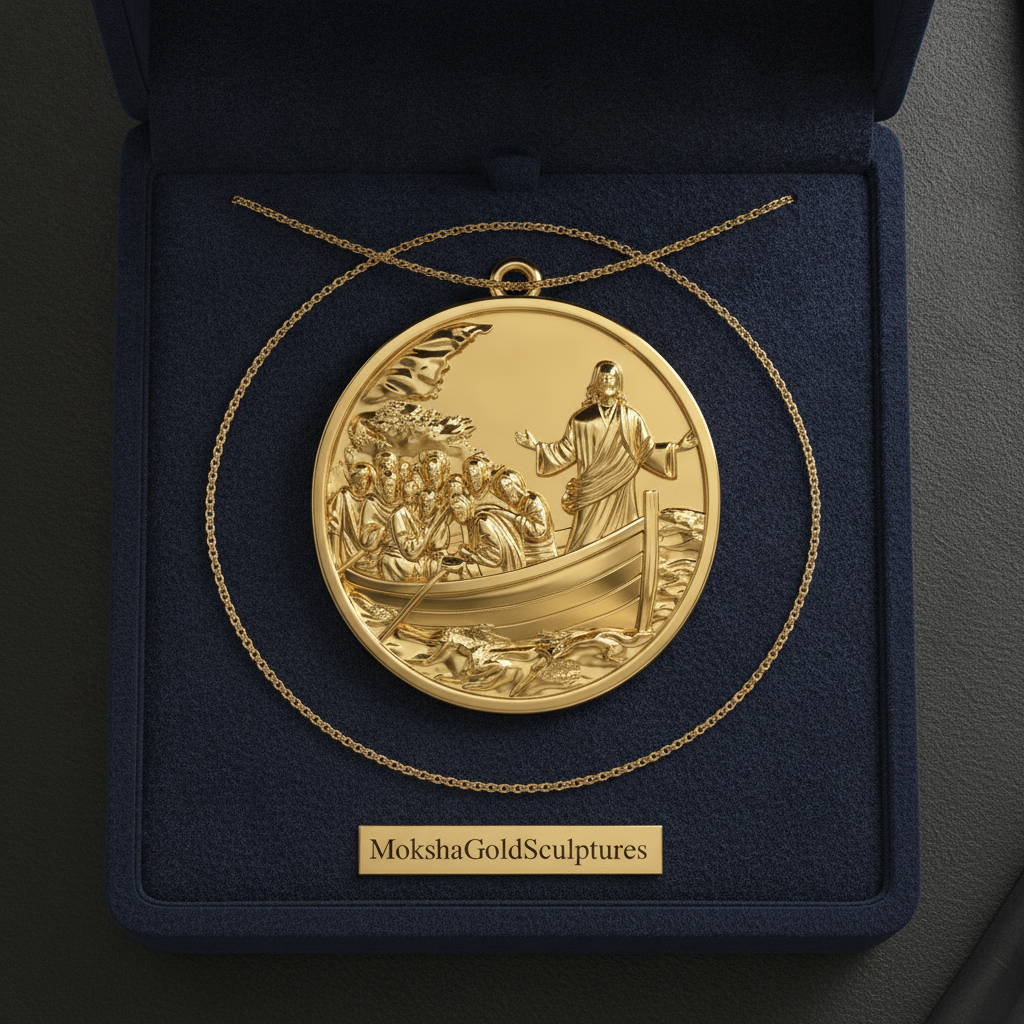 Jesus Calms the Storm Coin Pendant Necklace | 30mm Christian Medallion | 18K Gold, Sterling Silver or Yellow Brass | Religious Gift