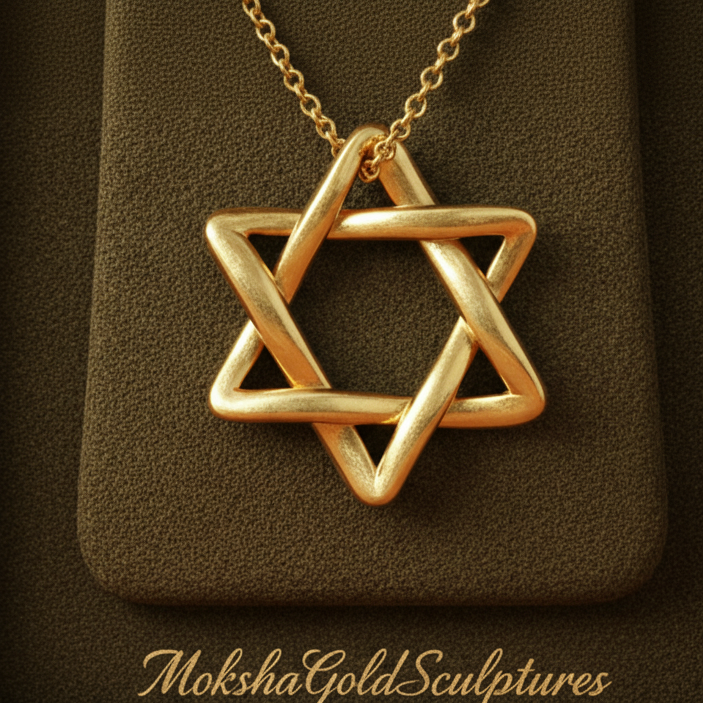 Interlaced Star of David Pendant Necklace in 18K gold, silver, or yellow brass by MokshaGoldSculptures.