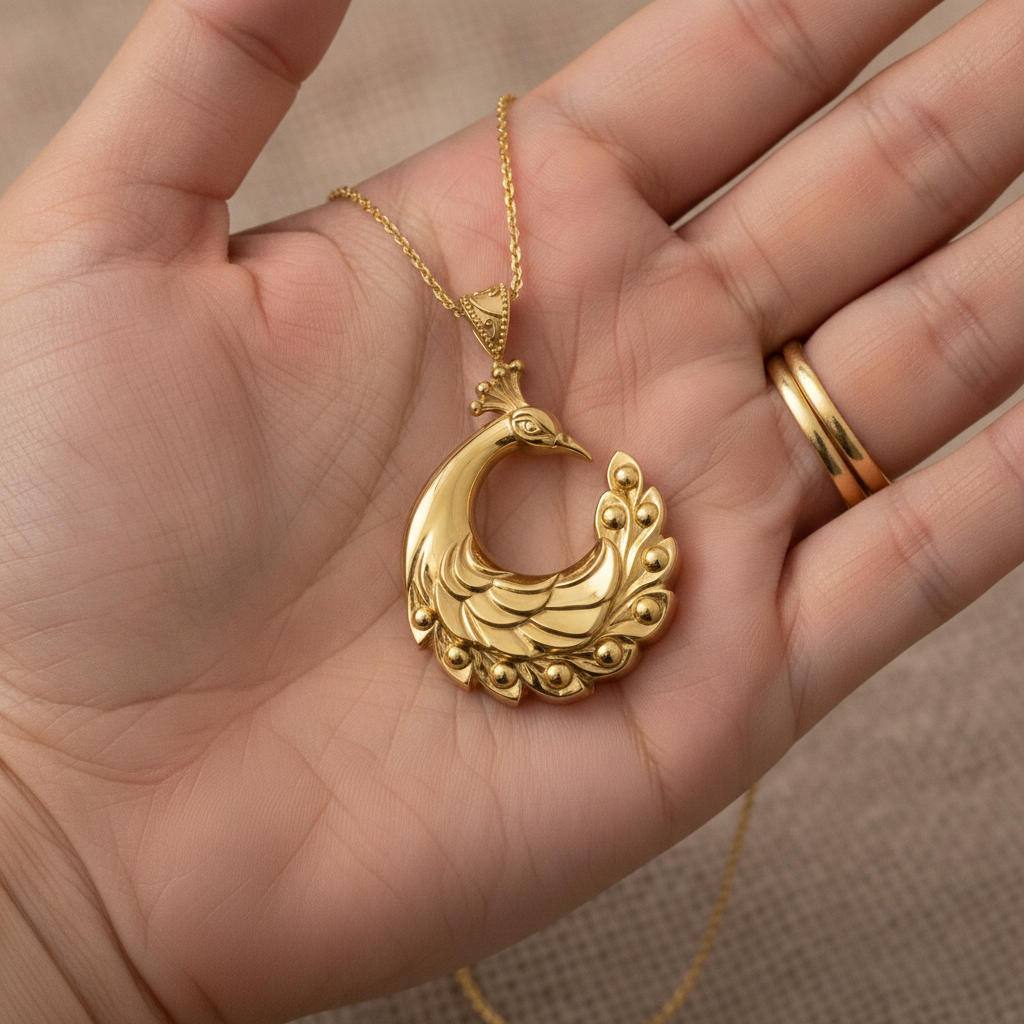 Peacock Pendant Necklace | 9K Gold, Sterling Silver 925 or Brass | Elegant Peacock Bird Charm | Art Deco Jewelry | Gift for Her