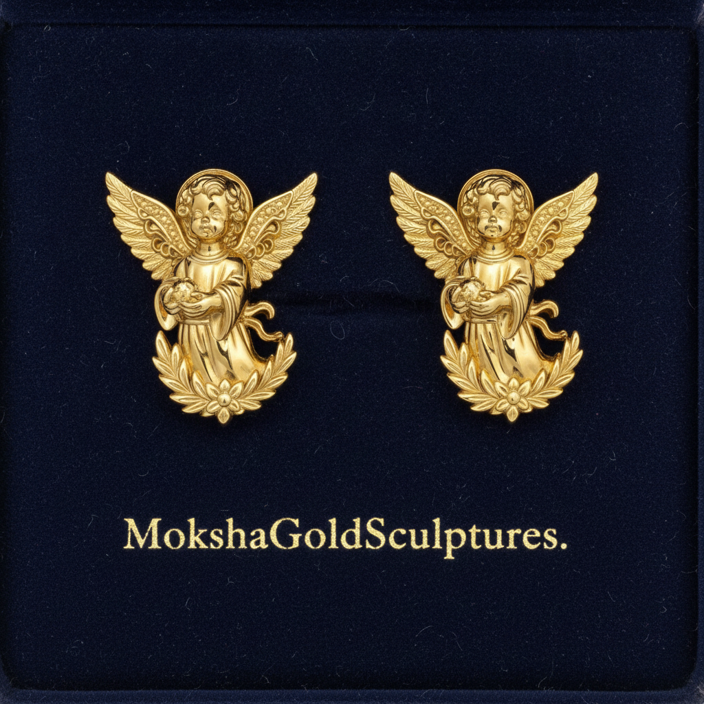 Angel Cherub Stud Earrings | 9K Gold, Sterling Silver or Brass | Handmade Angel Jewelry | Cherub Earrings | Artisan Religious Jewelry | Gift for Her