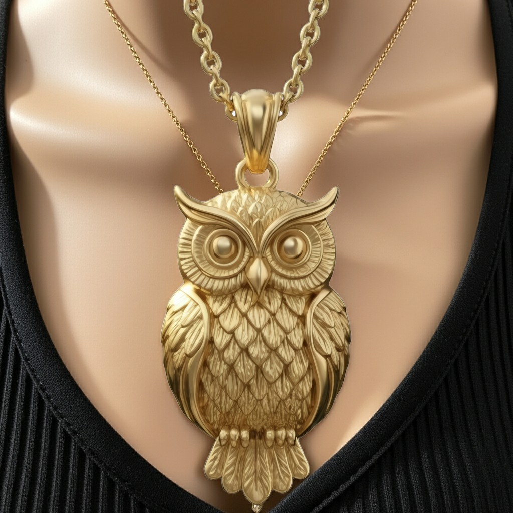 Owl Pendant Necklace | Gold, Silver & Brass | Minimalist Owl Charm Necklace