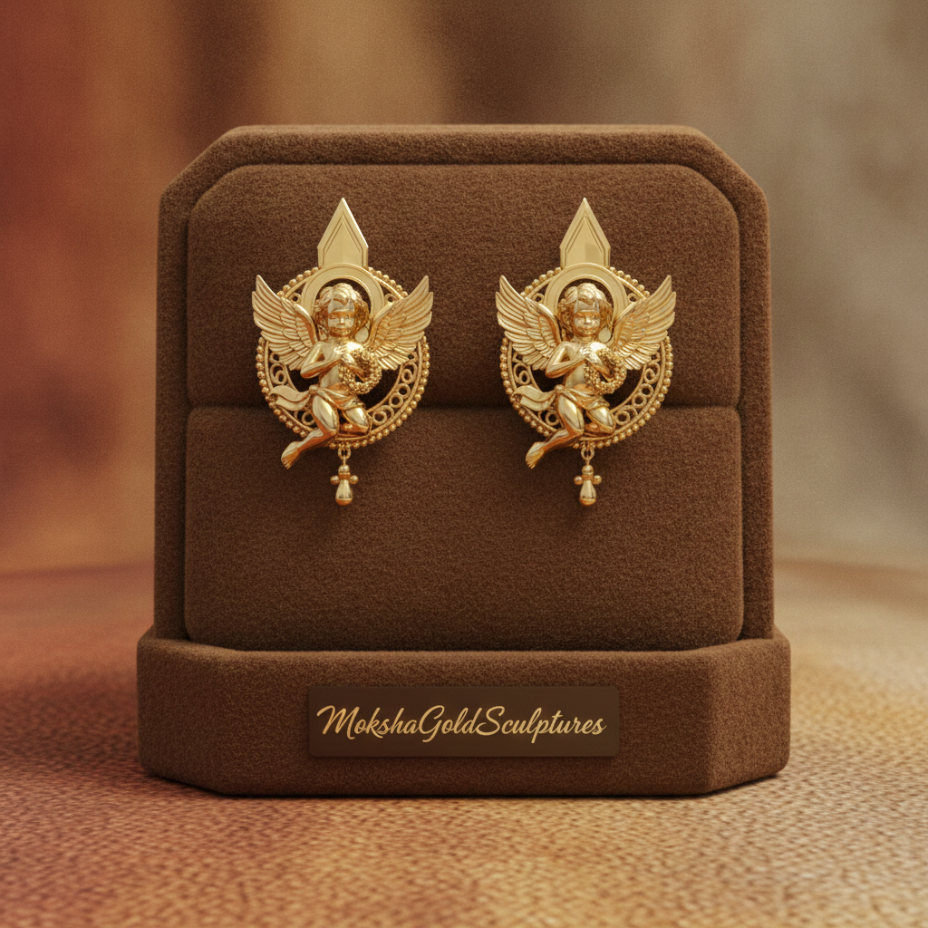 Golden Cherub Angel Stud Earrings | Guardian Angel Jewelry | 9K Gold, Sterling Silver & Yellow Brass | Handmade Religious Gift